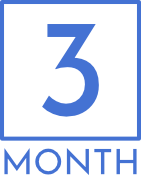 A blue number 3 is centered in a square outline above the word "MONTH" in blue capital letters.