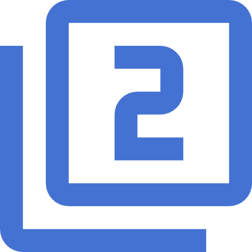 A blue number 2 is centered inside a rounded blue square, with an overlapping blue line design on a light gray background.