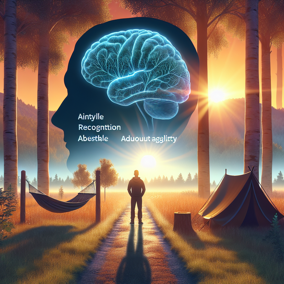 A person standing in a peaceful woodland landscape, observing the sunrise.